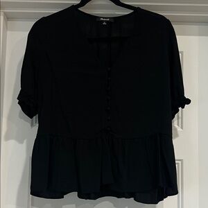 Madewell Black Button-Front Peplum Blouse